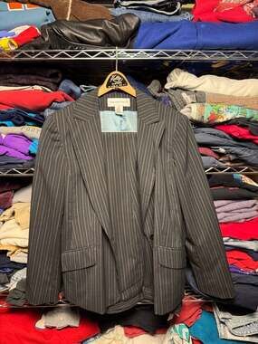 Jones New York Suit Women's Size 12 Gray Blue Pinstripe Blazer and Trousers Set
